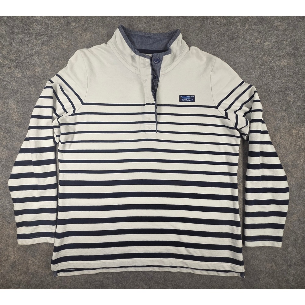 LL Bean Striped Pullover Sweatshirt Mens Large Mock Neck Katahdin Logo
